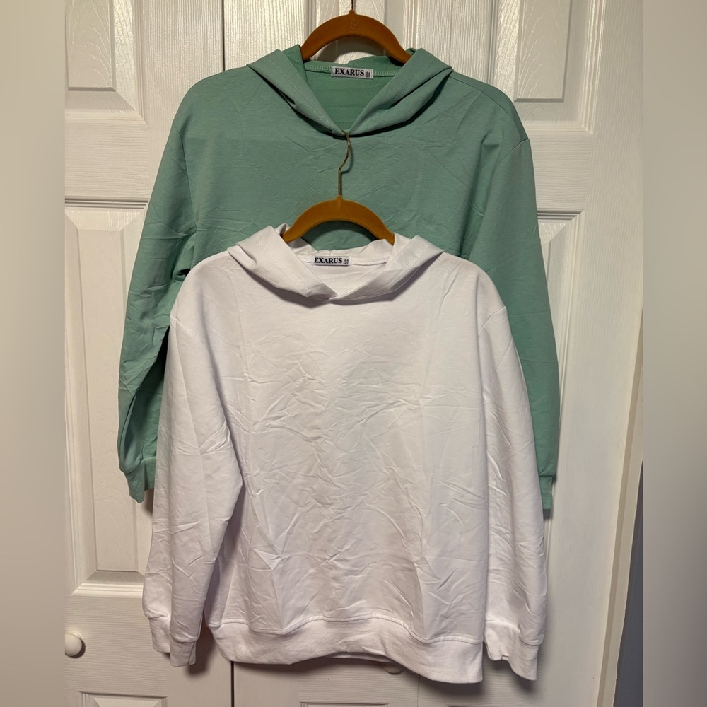 NWOT Set of 2 Cotton Blend Hoodies with Spandex - Sage Green and White